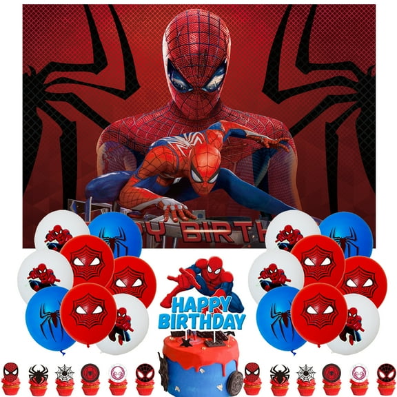 Birthday Decorations, 44Pcs Birthday Party Supplies, Include Backdrop,Balloons, Cake Toppers,Cupcake Toppers