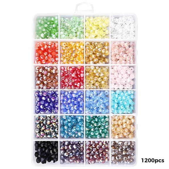 1200 Pcs Electroplate AB Color Faceted Glass Beads for Jewelry Making,Bead Assortment with Hole, DIY Craft Supplies, Come with a Storage Case