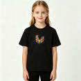 thumbnail image 2 of Floral Rooster Silhouette Girls Graphic Tee, Retro Farm Animal 100% Cotton Kids Short Sleeve T-Shirt, 2 of 5