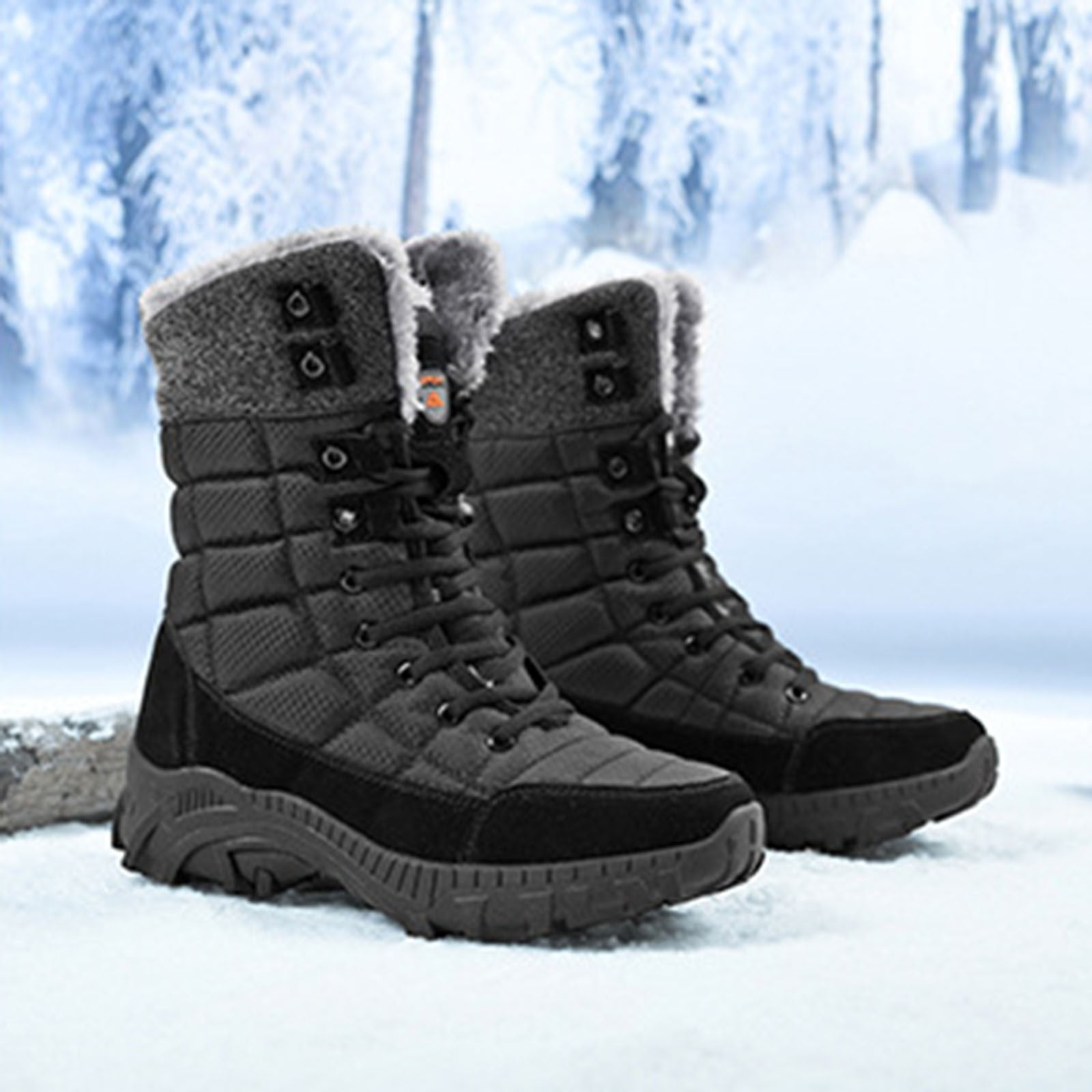 PMUYBHF Male Men Boots Work Men s Winter Fashion High Top Plus Cotton Thickened Warm Snow Boots Thick Sole Cotton Boots Outdoor Leisure Cotton Shoes