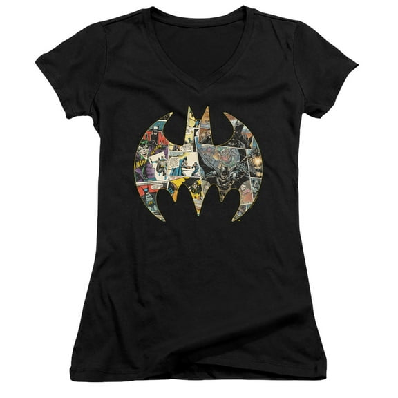 Batman Collage Shield Junior Women's T-Shirt V-Neck Black