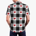 thumbnail image 3 of Balery Heart Black Buffalo Plaid Gingham Printed Men’s Short Sleeve Polo Shirt, Midweight Men's Shirt,Golf Polo shirts -Small, 3 of 8