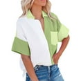 thumbnail image 2 of ICHUANYI Clearance Fashion Women Causal Button Patchwork Blouse Short Sleeve T-Shirt Summer Tops(Green, L) ICHUANYI WER2023081012464, 2 of 9