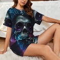 thumbnail image 4 of Pofeuu Punk Style Blue Haired Skull Print Women's Pajama Set Short/Shorts Soft Button PJs Elastic Drawstring Waist Sleepwear-3X-Large, 4 of 6