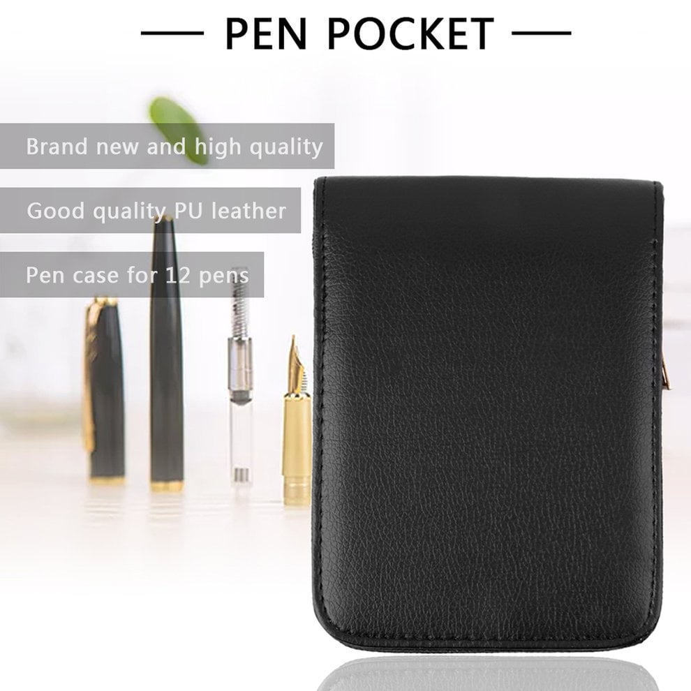 Fountain Pen/Roller Pen Black Color PU Leather Zipper Case for 12 Pens FNE 
