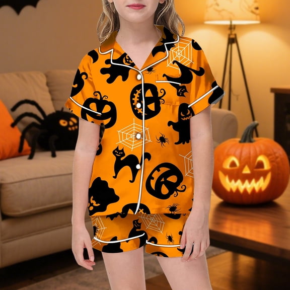 Outfit Sets for Girls Spooky Elements Print Short Sleeve Shirt Shorts 2 Piece Outfits Size 2-3Y