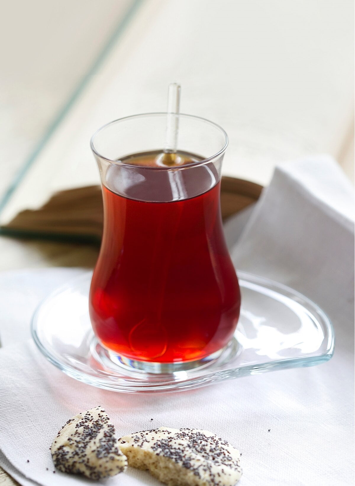 Lav Turkish Tea Cup Set of 6, Clear Tea Glasses and Saucers Set, 5.25 oz