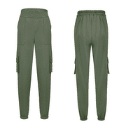Women's Casual Cargo Pants Elastic Waist Jogger Sweatpants Long Trousers with Pockets Plus Size