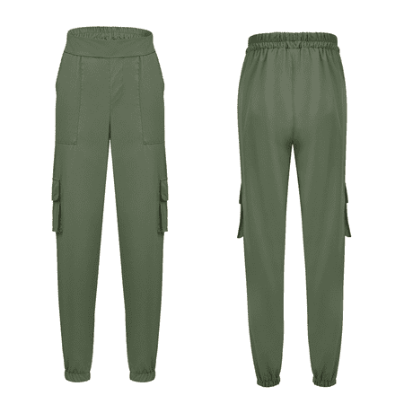 Women's Casual Cargo Pants Elastic Waist Jogger Sweatpants Long Trousers with Pockets Plus Size