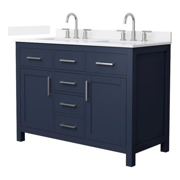Beckett 48" Dark Blue Double Vanity & White Quartz Top (3-Hole) & Nickel Trim