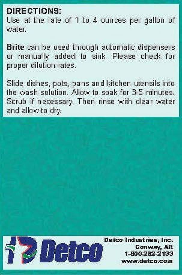 DETCO Brite - Professional Kitchen Manual Pot and Pan Detergent, Hand Wash Dish Soap Liquid Cleaner