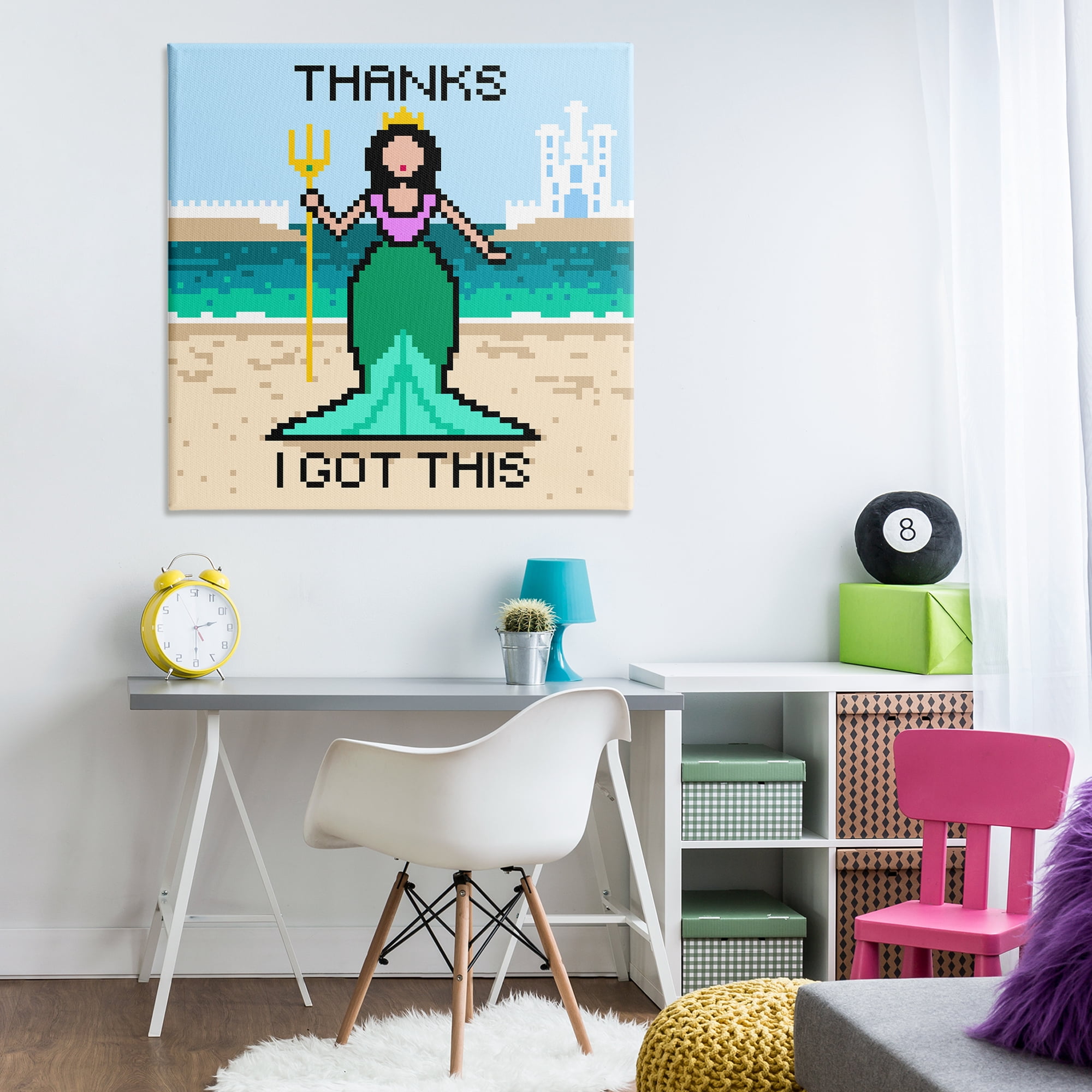 Stupell Industries I Got This Pixel Mermaid People Painting Wrapped Canvas Art Print Wall Art, 36 x 36