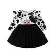 thumbnail image 1 of Vestido Para Niñas, Ropa Para Niñas Pequeñas, Moda Para Niños Pequeños, Lindo Vestido De Falda De Malla Con Estampado De Vaca Dulce De Manga Larga, Negro Odeerbi  LM103-9484, 1 of 7