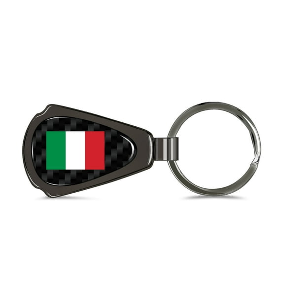 Italy National Flag Real Black Carbon Fiber Gunmetal Gray Teardrop Key Chain
