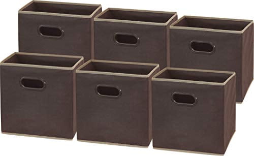 SimpleHouseware Foldable Cube Storage Bin with Handle 6 Pack Beige 