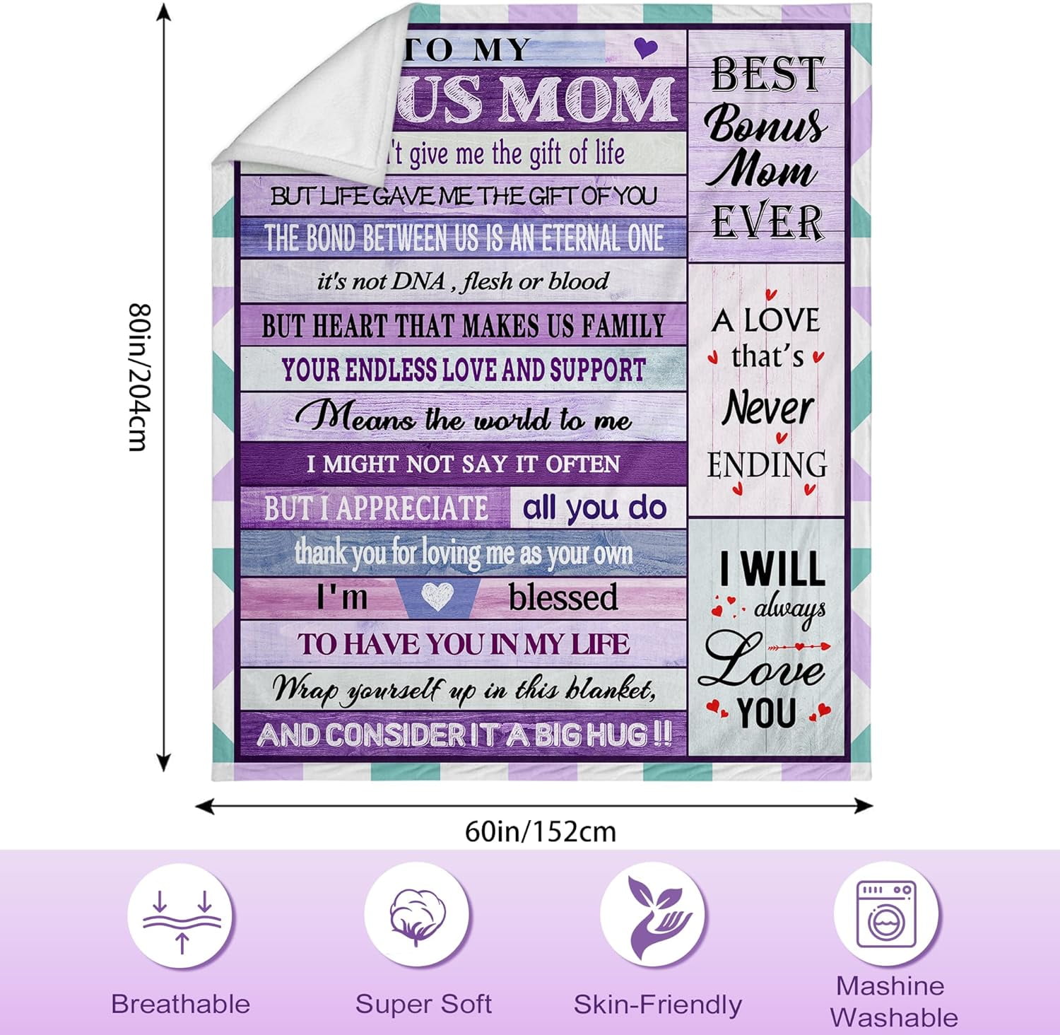 Best Bonus Mom Gifts, Gifts for Bonus Mom, Bonus Mom Gifts from Daughter Son, Birthday Gifts for Stepmom, Bonus Mom Birthday Gift Ideas, Bonus Mom Gifts for Christmas, Bonus Mom Blanket 60"x80"