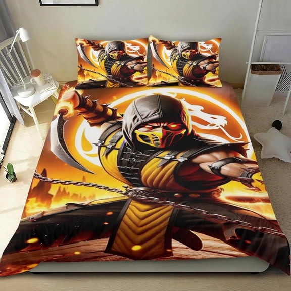 Mortal Kombat Themed Bed Sheet Set Three Piece Set 53x79 In ches Comfortable And Skin Friendly Unique Design Creating A Star Studded Night Home Decor Gifts For Family Friends fans