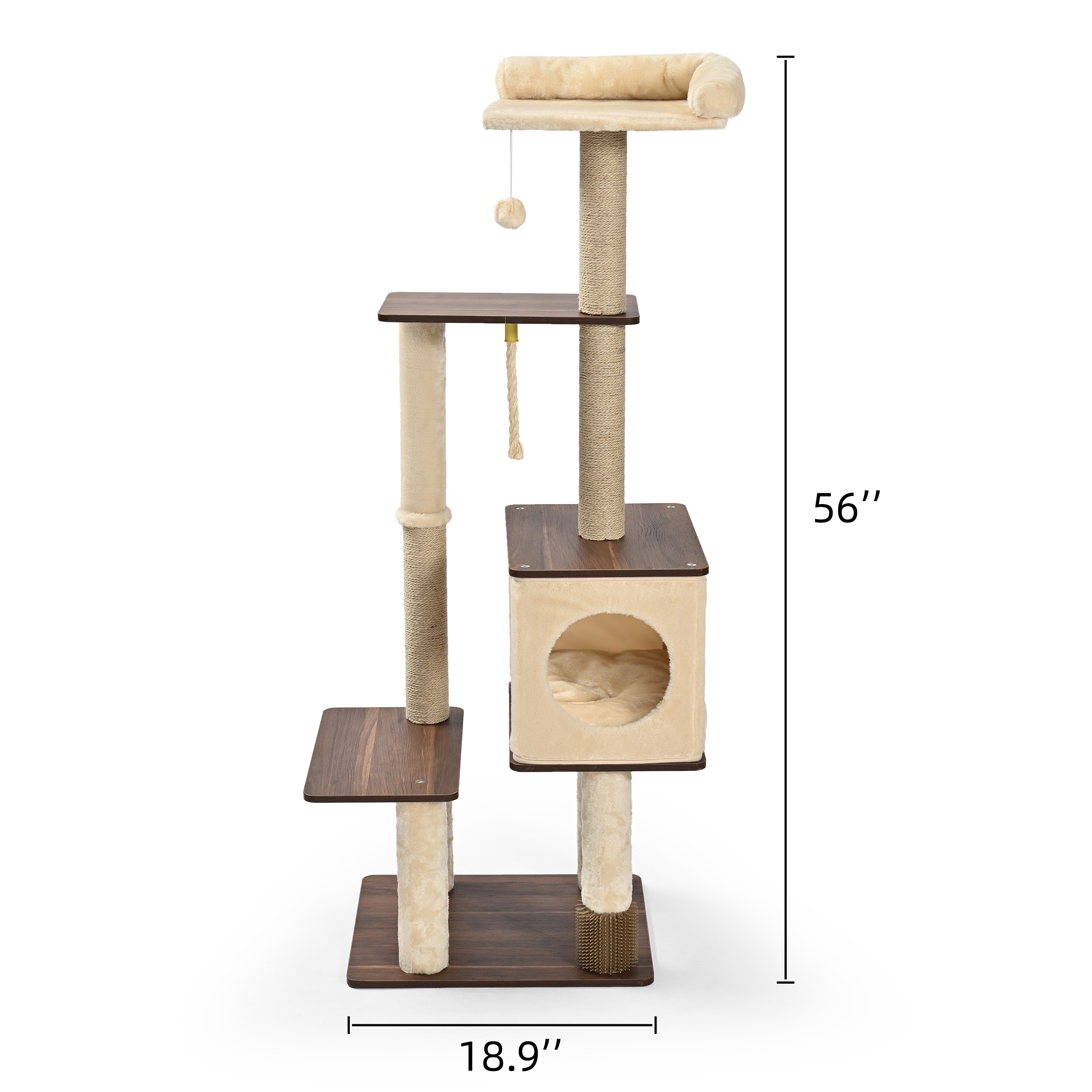 Vibrant Life 6-Level 56" Cat Tree with Grooming Brush and Condo, Beige