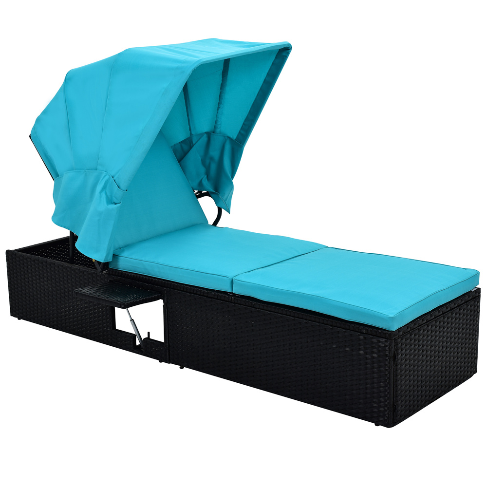 Chaise Lounge Chair, 2Pcs Patio Chaise Lounge Chairs Furniture Set with Adjustable Back and Canopy, All-Weather PE Rattan Reclining Lounge Chair for Beach, Backyard, Porch, Garden, Pool, LLL1586 - image 3 of 8