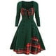 thumbnail image 2 of Vestido midi a cuadros de Navidad para mujer, vestido de manga larga con escote en forma de corazón y patchwork, vestido de fiesta con vuelo grande para Navidad, 2 of 5