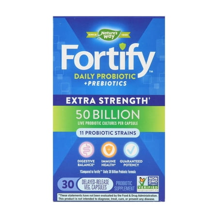 Natures Way Fortify Extra Strength Daily Probiotic 50 Billion Live Cultures 30