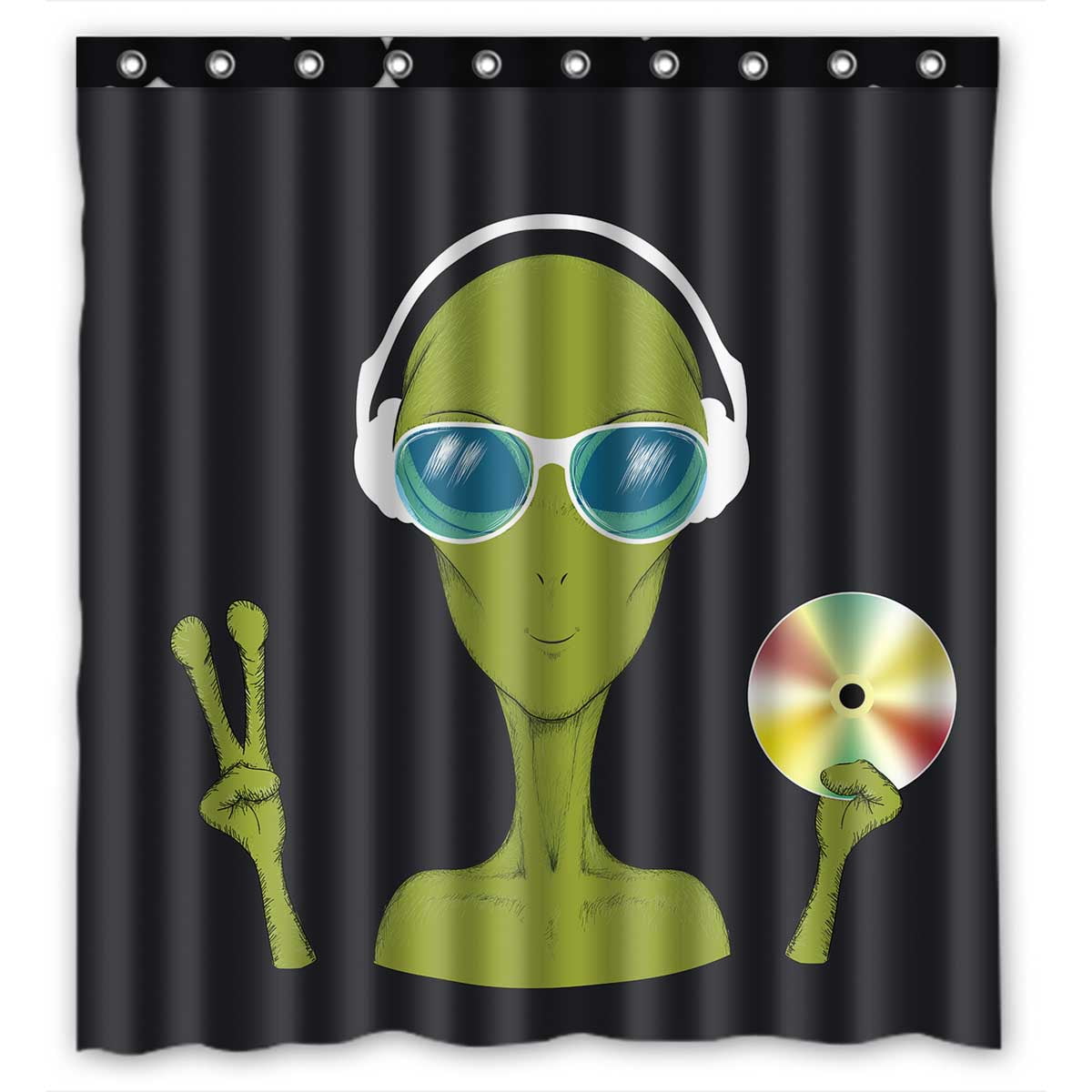 PKQWTM Alien Is A Music Lover WaterProof Polyester Fabric Shower Curtain  Size 66x72 Inches 