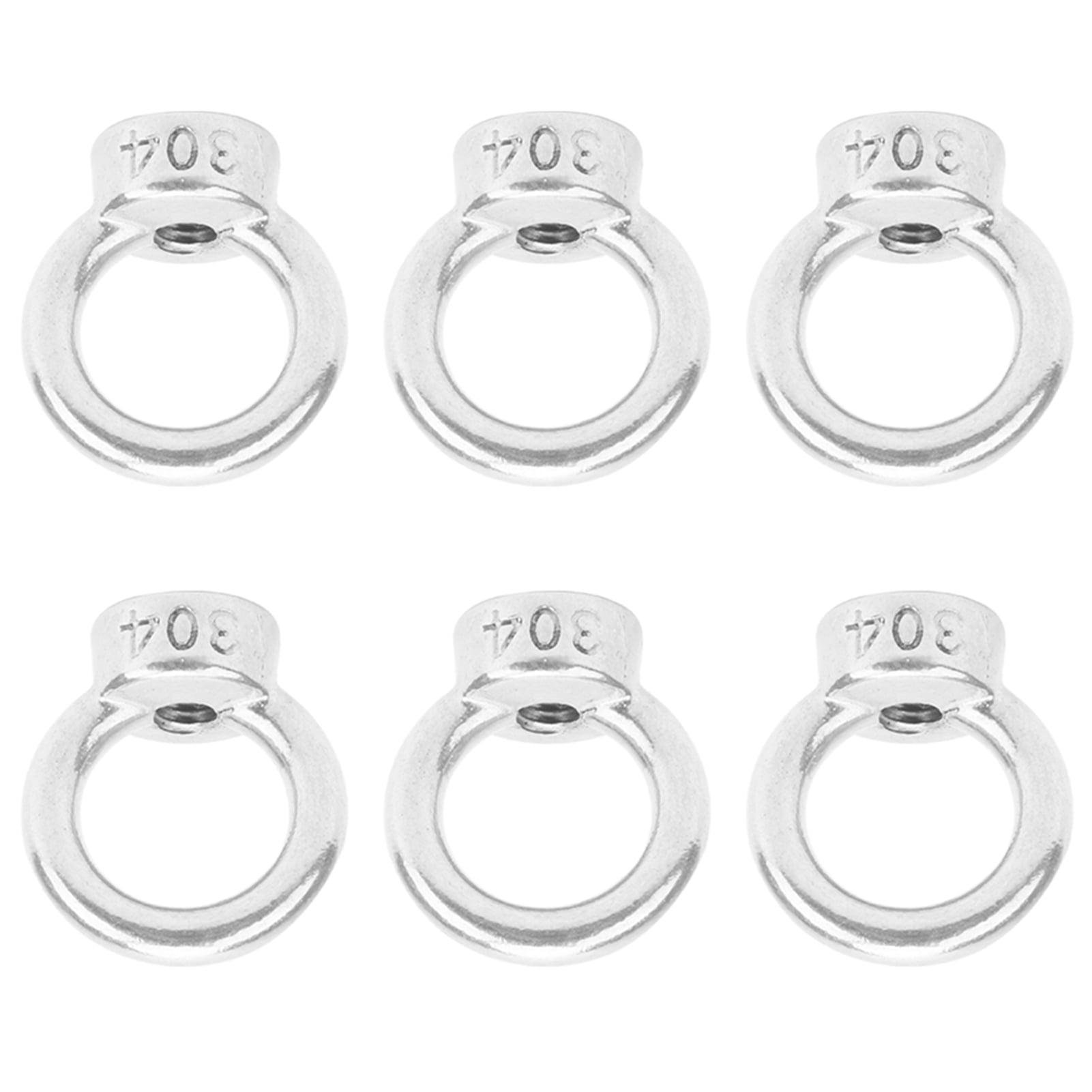 10-Pack M6 304 Stainless Steel Eyenuts, Silver White Heavy-Duty Fasteners with 15mm Ring OD - Smooth, Burr-Free, Anti-Rust Hardware for Secure Cable and Rope Attachment, One-Piece Molding Design for