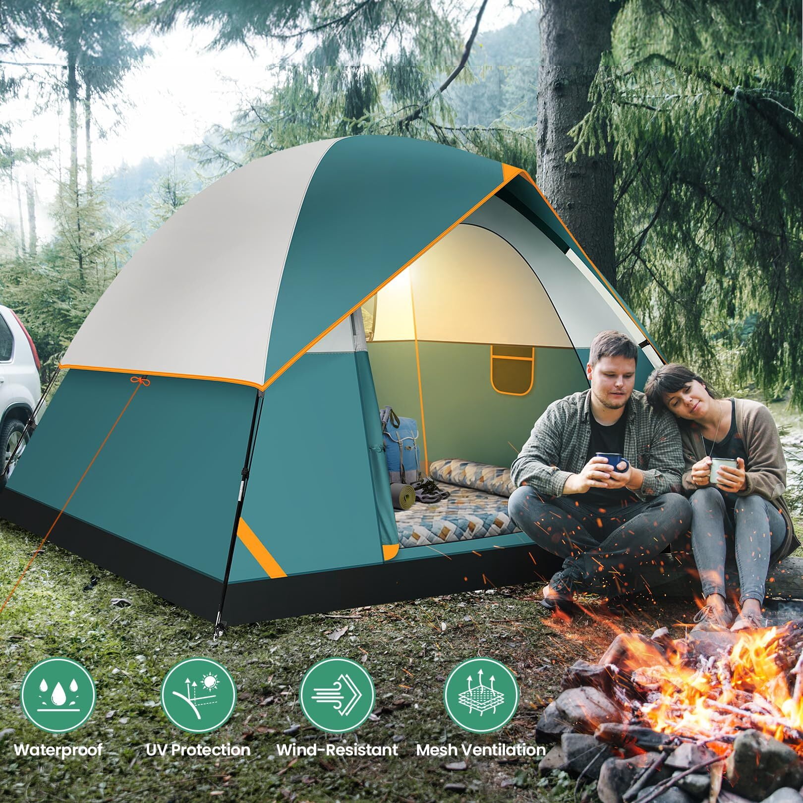 COBIZI Tents for Camping 4/6 Person Camping Tent with Rainfly and Screen, Easy Setup Lightweight Portable Waterproof Outdoor Tent with Carry Bag for Backpacking, Hiking, Family Travel