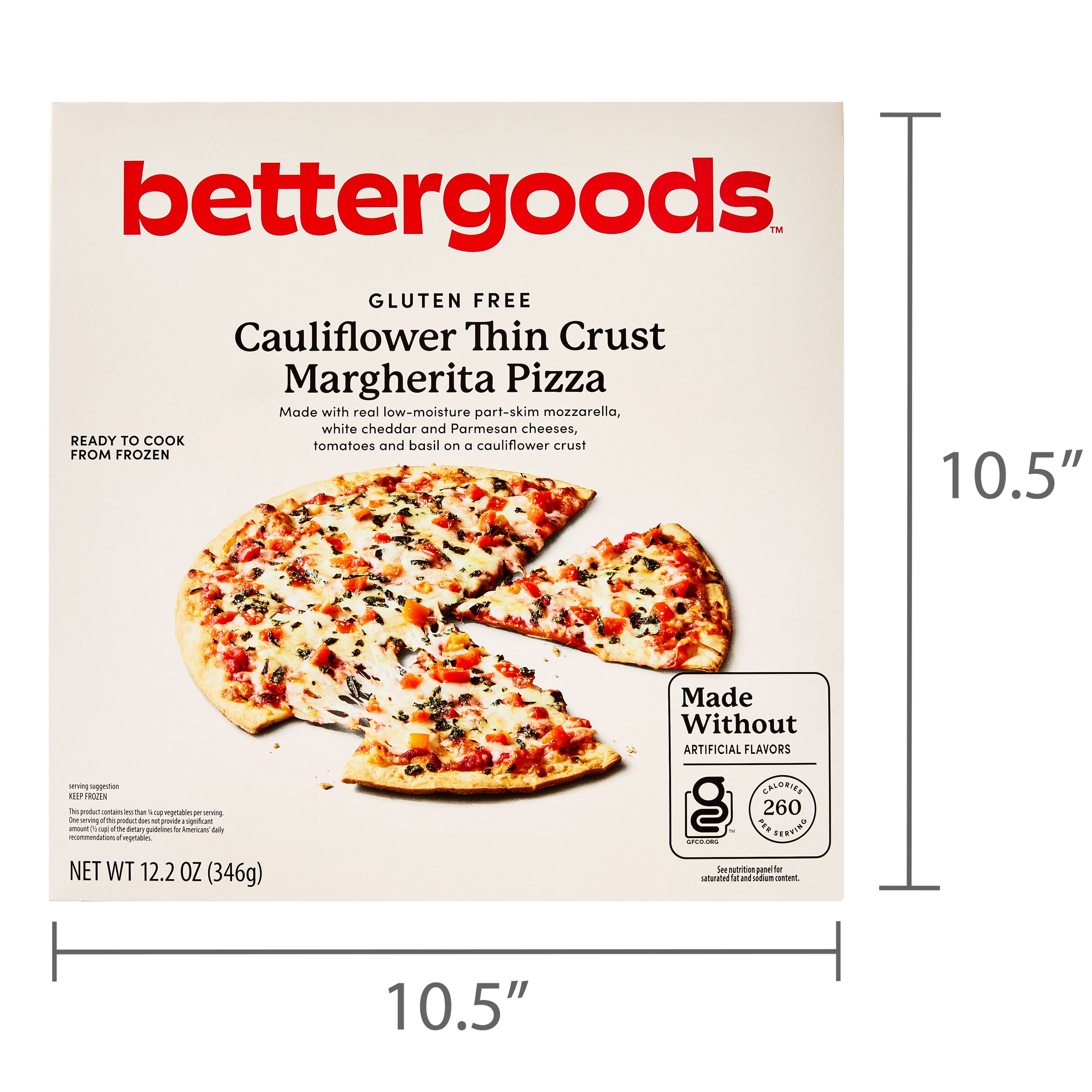 bettergoods Gluten-Free Cauliflower Thin Crust Margherita Pizza, 11.8 oz (Frozen)
