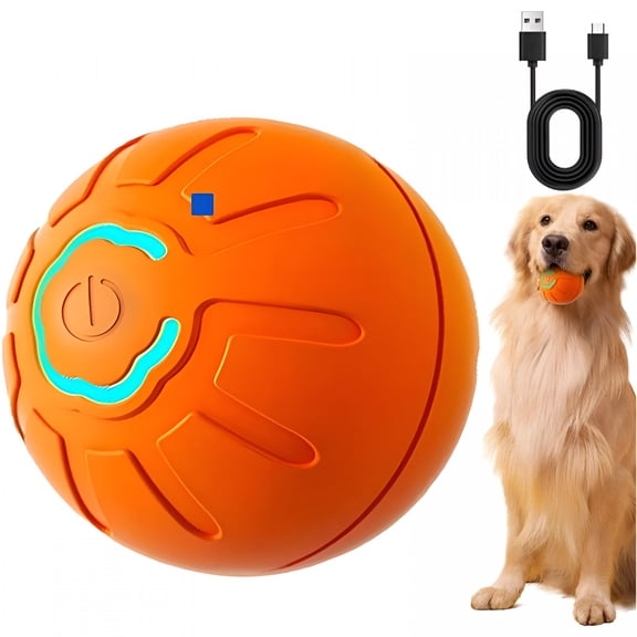 BESTSKY Automatic Vibrating Dog Ball, Interactive Self Moving Pet Toy with LED Lights, Bouncing Rolling Ball for Small Dogs Cats, Orange