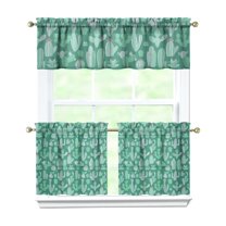 Cactus Succulent Short Window Curtains Set, 27.5x24 Inch Polyester Tier Valance Drapes for Kitchen, Cafe, or Farmhouse Holiday Decor