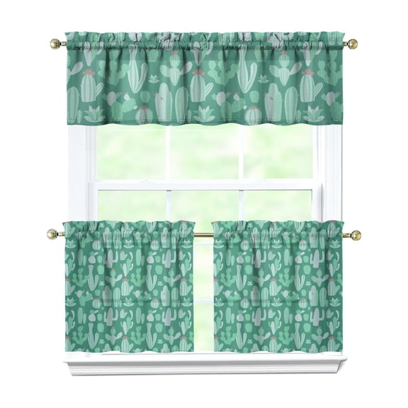 Cactus Succulent Short Window Curtains Set, 27.5x24 Inch Polyester Tier Valance Drapes for Kitchen, Cafe, or Farmhouse Holiday Decor