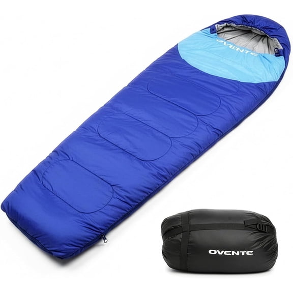 OVENTE Camping Sleeping Bag, Lightweight Waterproof, Blue SBHW001BL | Camping Gear Essential for Adults and Kids, Ideal for Cold & Warm Weather, Hiking, Hunting, Traveling, and Outdoors