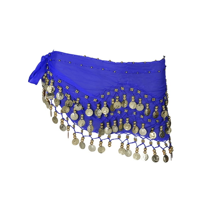 FELTECHELECTR Pañuelo de gasa para danza del vientre para mujer, con 3 filas y 128 monedas, color azul cielo