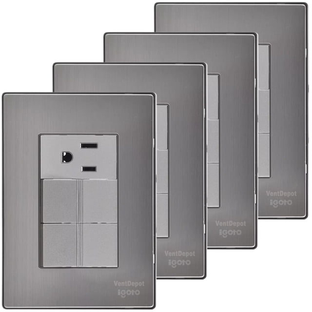 Contacto Conexión Tierra Inoxium2A1CSilver 4Pzas Apagadorx2/Contacto 125-250VCA 10/15A 50/60Hz Plateado Acero Inoxidable