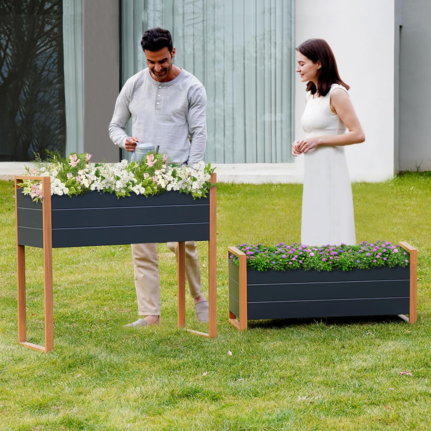 Grand Patio Metal Raised Garden Bed with Legs, Outdoor Planter Box, 660 lb Capacity, 39 x 15 x 36 Inches