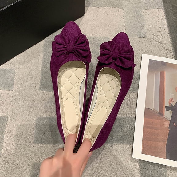 WAVSUF Ballet Flats For Ladies, Versatile Wide Width Pointed Toe Slip On Daily Dressy Shoes Wine 5.5