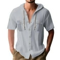 thumbnail image 2 of Yiaimeir Mens Summer Solid Color Pockets Cotton Linen Short Sleeve Shirt Tops,Size M-3XL, 2 of 5