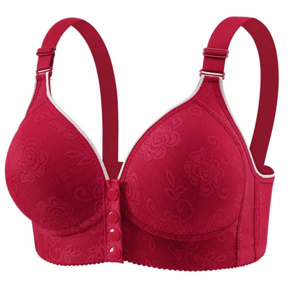 TANGQIOP Underwire Bras For Women Wireless Push-Up Front Closure Lifting Anti-Sag Plus Size Solid Color Adjustable Strap Support Wine 46