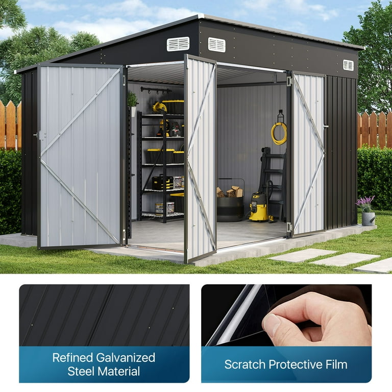 Sunmthink 10' x 8' Metal Storage Shed with Triple Doors, Lockable