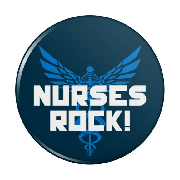 Nurses Rock RN Caduceus Staff of Hermes Kitchen Refrigerator Locker Button Magnet
