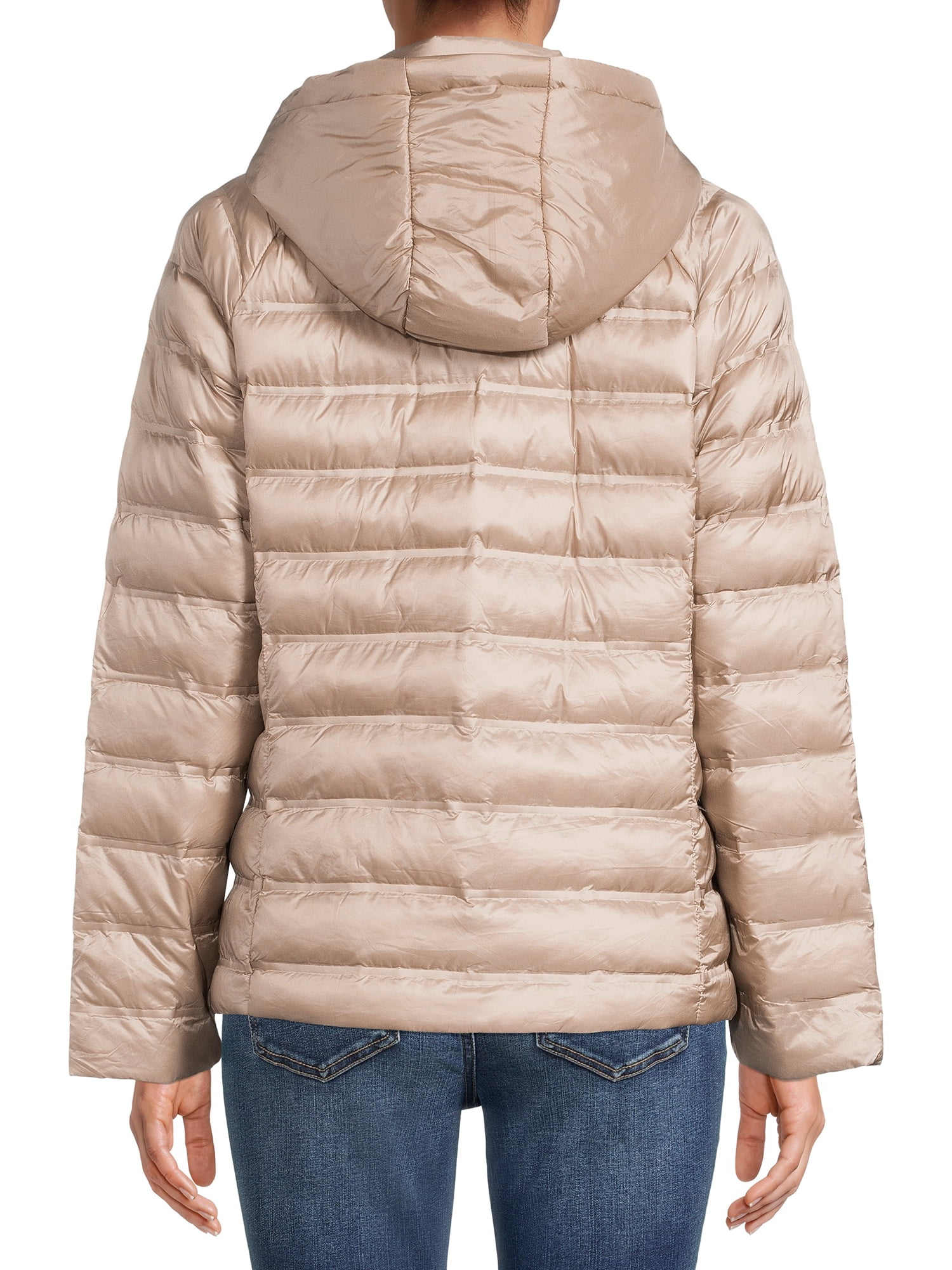 Time and Tru Women's and Plus Packable Stretch Zip Up Puffer Jacket