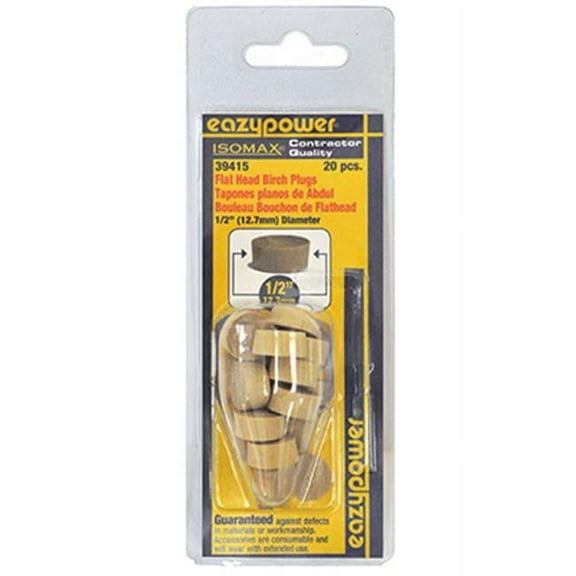 Eazypower Flat Head Plugs,Clamshell,Wood,1/2",PK20