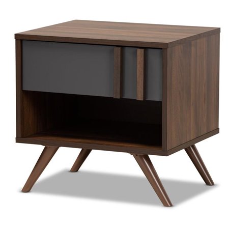 Bowery Hill Two-Tone Gray and Walnut Finished Wood 1-Drawer Nightstand