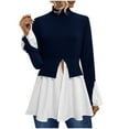 thumbnail image 1 of Timegard Turtlenek Tops for Women Long Sleeve Patchwork Color Block Dress Blouses Split Ruffle Fashion Shirts, 1 of 7