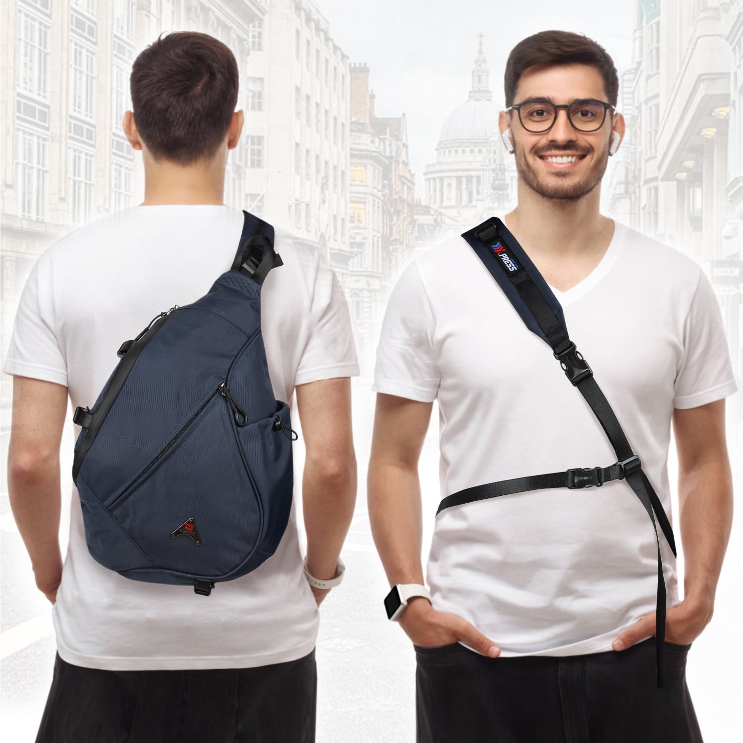 Large Crossbody Sling Bag for Men Waterproof Shoulder Bag One Strap Sling Backpack for Travel,Work,Hiking,Cycling,Daily,602-Navy