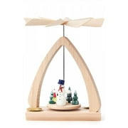 Angle View: 6.25" White, Green, and Black Snowman with Bunny Contemporary Pyramid Figure