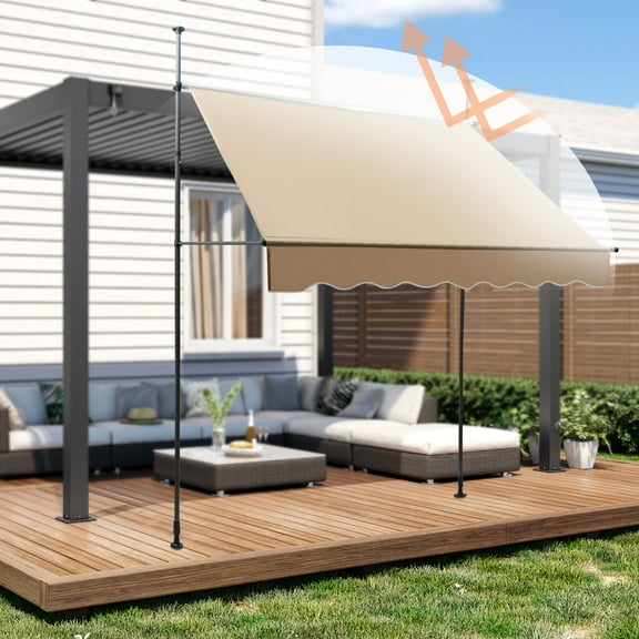 Denest Patio Awning Retractable Awning Sunshade Shelter 6.5-10ft Height Adjustable