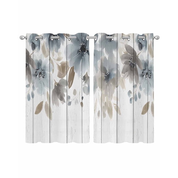 Blue Brown Spring Floral Sheer Curtains 39 Inch Length 2 Panels Set for Living Room/Bedroom, Watercolor Botanical Vintage Kitchen Curtains Grommet Semi-Sheer Curtains Window Treatments 27.5"x39"x2