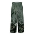 thumbnail image 4 of Women's Casual Pants Women'S Casual Boho Floral Print Stripe Cotton Linen Pants Elastic Waisted Summer Spring Beach Baggy,Green Women's Casual Pants L, 4 of 4